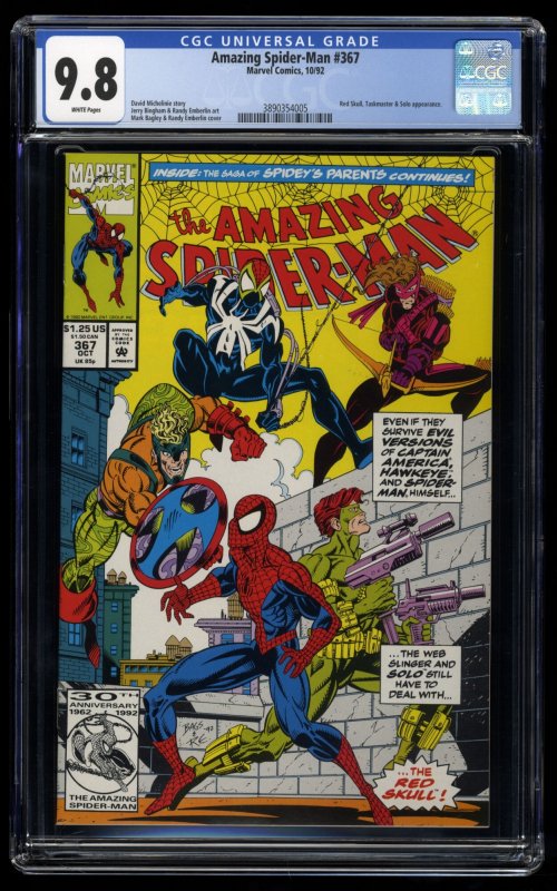 Amazing Spider-Man #367 CGC NM/M 9.8 White Pages Red Skull Taskmaster!