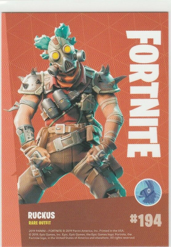 Fortnite Ruckus 194 Rare Outfit Panini 2019 trading card series 1