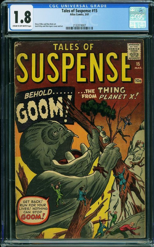 TALES OF SUSPENSE #15 (CGC 1.8) BEHOLD.....GOOM! Pre-Hero MARVEL