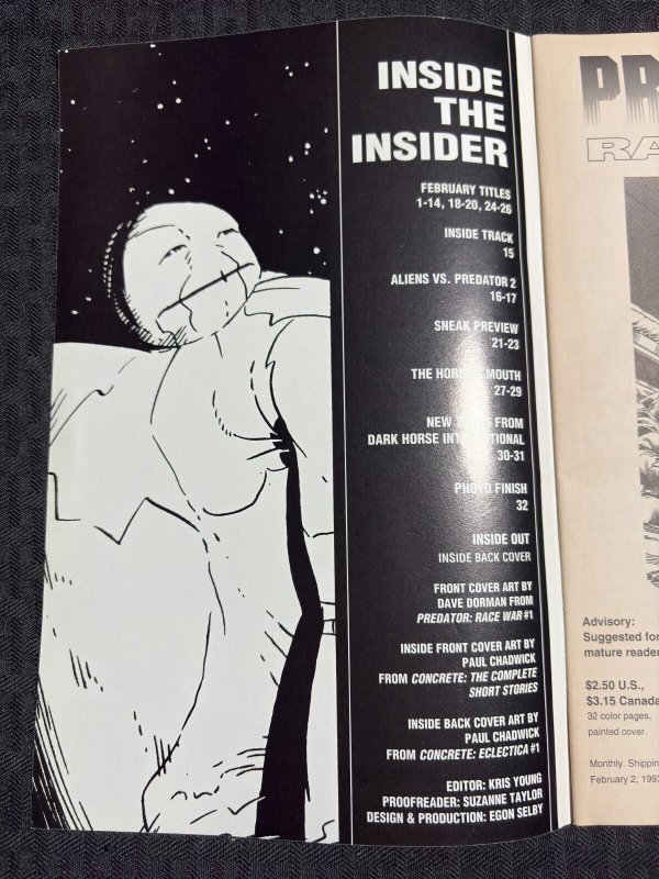 1993 INSIDER Dark Horse Comics Magazine #14 FN+ 6.5 Aliens vs Predator 2
