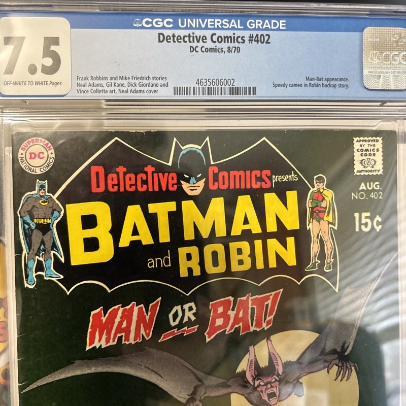 Detective Comics 402 CGC 7.5 2nd Man-Bat, Neal Adams cover