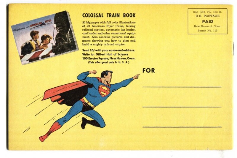 SUPERMAN AT THE GILBERT HALL OF SCIENCE 1948 Toy catalog giveaway