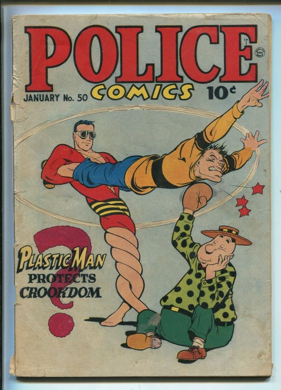 POLICE #50 1946-QUALITY-MANHUNTER-PLASTIC MAN-JACK COLE-SPIRIT-CANDY-g/vg