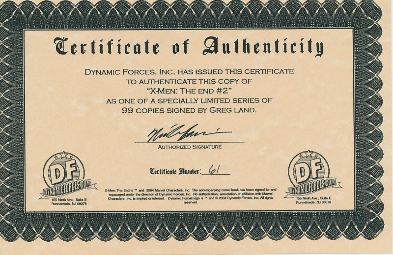 X-MEN THE END #2 SIGNED BY GREG LAND MARVEL COMICS 2004 EB204