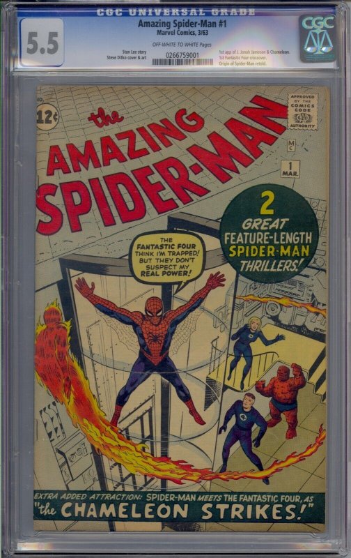 AMAZING SPIDER-MAN #1 CGC 5.5 1ST J JONAH JAMESON & CHAMELEON