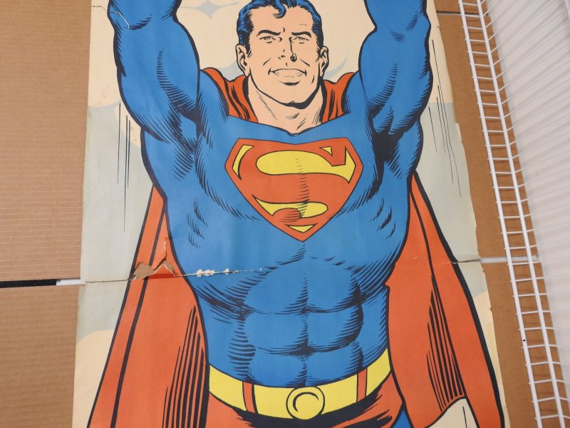Lifesize Superman Poster (1971) large tears and tape present on poster