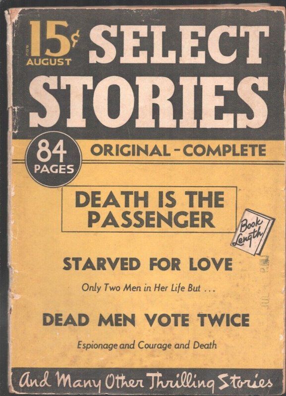 Select Stories #4 8/1942-Rare digest format pulp magazine from WWII paper dri...