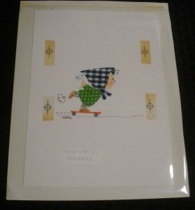 CUTE GIRL Checkered Hankerchief Riding Skateboard 7x10 Greeting Card Art #8023