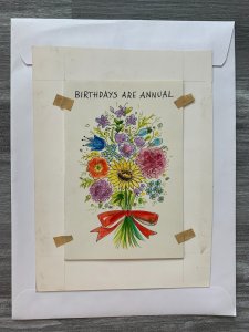 BIRTHDAYS ARE ANNUAL Colorful Flowers & Ribbon 7.5x9.5 Greeting Card Art B1778