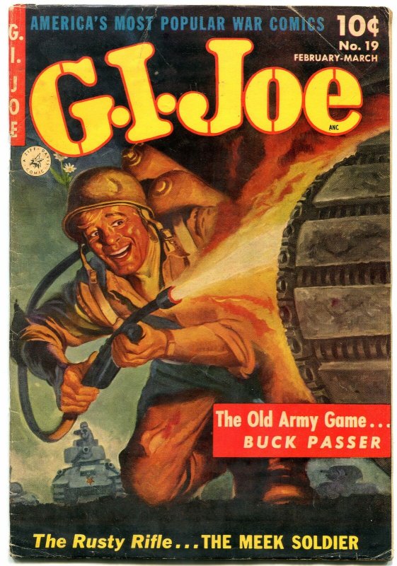 GI JOE #19 1953-SAUNDERS FLAME THROWER COVER-ZIFF DAVIS FN-