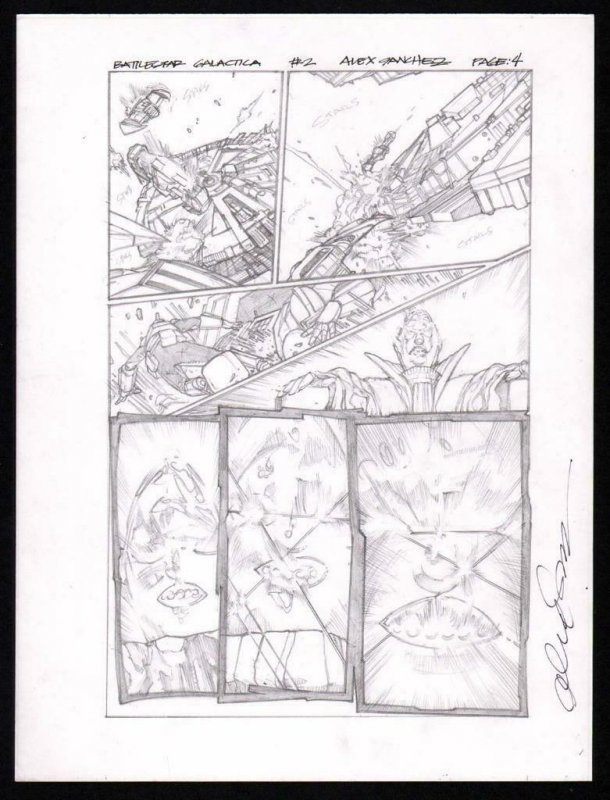 Battlestar Galactica #2 pg 4 Original Pencil art ALEX SANCHEZ CYLON RAIDER Ships