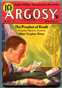 Argosy Pulp May 5 1934 great skeleton hand cover Prophet of Death VG