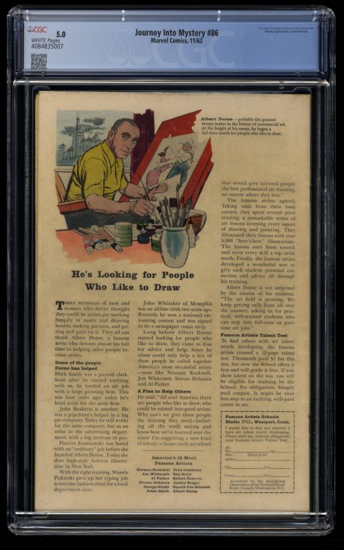 Journey Into Mystery #86 CGC VG/FN 5.0 1st Zaarko, Tomorrow Man 2nd Odin!