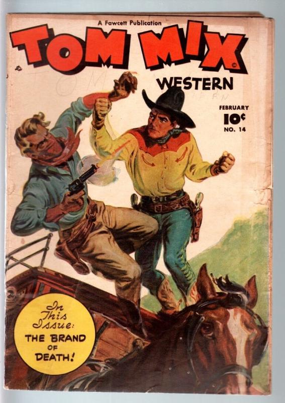 TOM MIX COMICS #14-1949-B WESTERN MOVIE-NORMAN SAUNDERS COVER-FAWCETT-RARE VG-