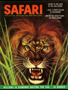 Safari Pulp Magazine August 1956- Hunting- Lion cover- Borneo Diamonds FN