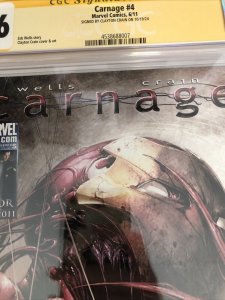 Carnage (2011) # 4 (CGC 9.6 SS) Signed Clayton Crain * Marvel Comics * Zeb Wells