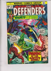 Defenders [1974 Marvel] #15 VF len wein VS MAGNETO sal buscema - w/stamp