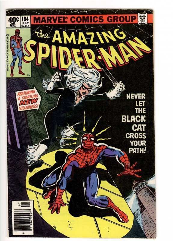 AMAZING SPIDERMAN 194 VF- 7.5  NEWSSTAND!!!1st APP.BLACK CAT!! KILLER COPY!