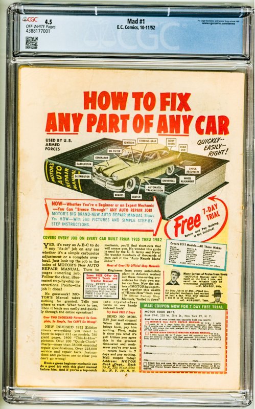 MAD #1 (1952) CGC 4.5! OW Pages!