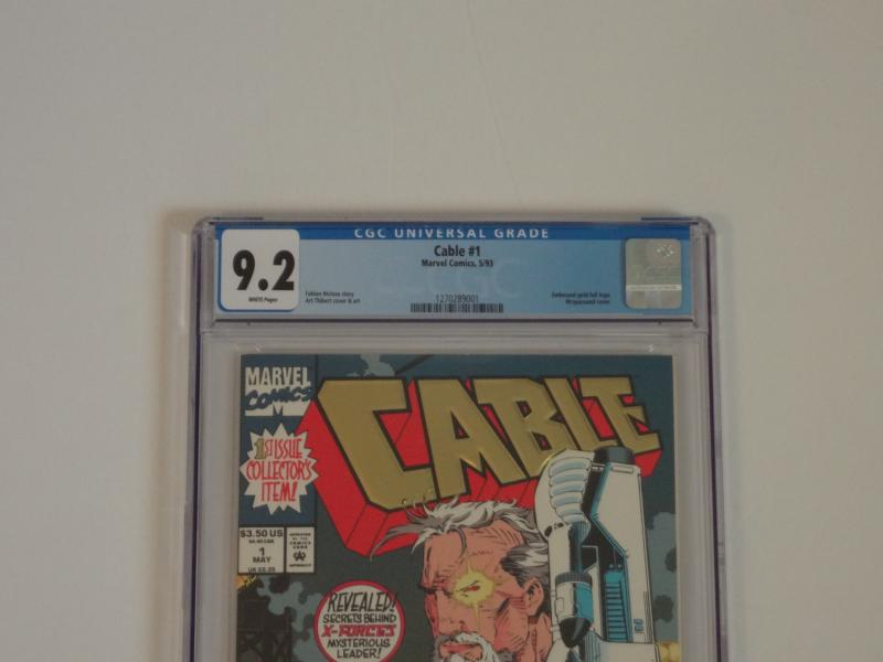 Cable #1, CGC 9.2; Gold foil, wrap-around cover!! Cable origin! Weapon X app.!!