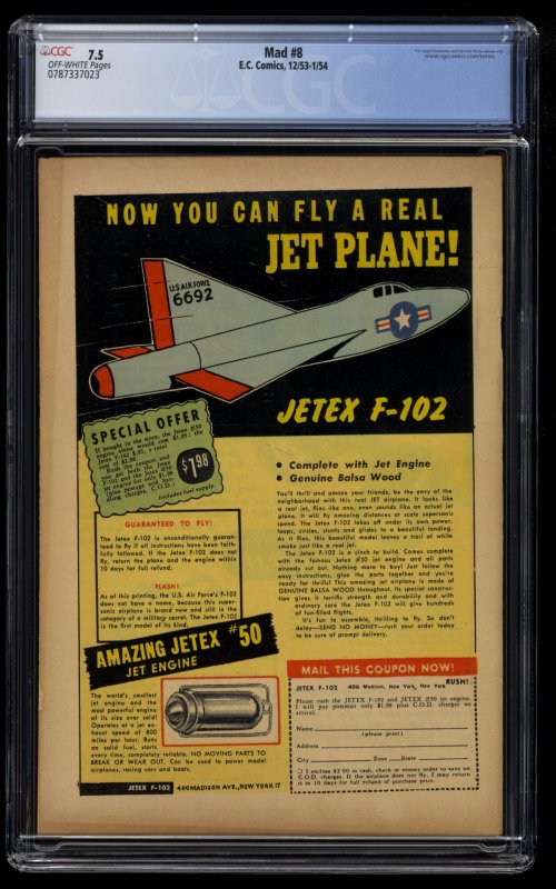 Mad #8 CGC VF- 7.5 Off White