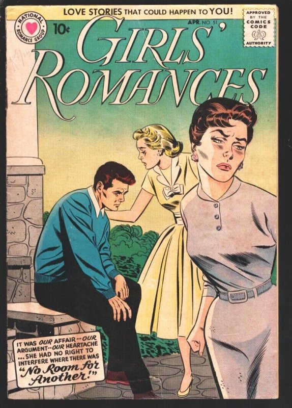 Girls' Romances #51 1958-DC-Love triangles-Julia Roberts' Romance report-FN-