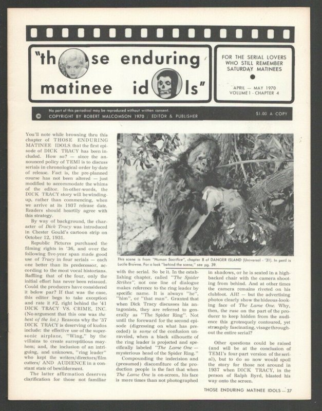 Those Enduring Matinee Idols #4 4/1970-Movie serial fanzine-Film images & art...