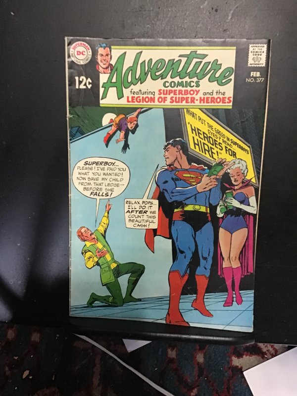 Adventure Comics #377 (1969) first legion heroes for hire! Mid high grade! FN/VF