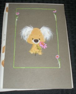 HAPPY BIRTHDAY Cute Koala Bear w/ Pink Flower 6.25x9 Greeting Card Art #1591