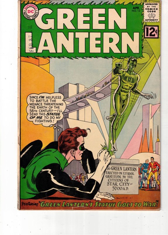 Green Lantern #12 (1962) PRICE DROP!  FN+ Gil Kane Art Oregon CERTIFICATE Wow!