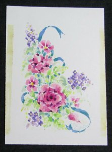 SILVER ANNIVERSARY Pink Flowers & Blue Ribbon 6x8.25 Greeting Card Art #SA7433
