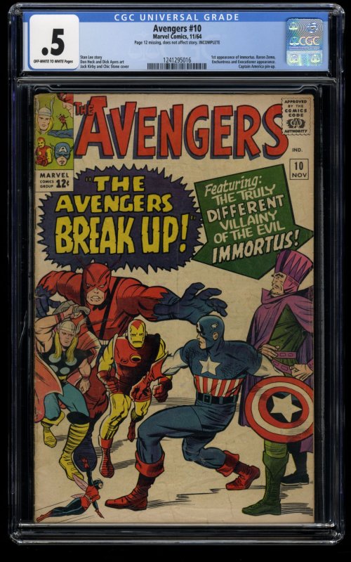 Avengers #10 CGC P 0.5 Off White to White Marvel Comics Thor Captain America