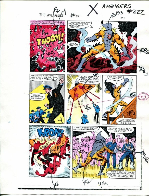 Avengers #222 1982 Hand Painted  Colorguide Page 13-Tiger Shark-VG