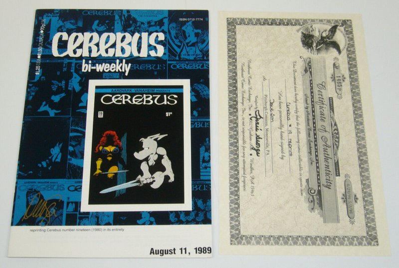 Cerebus Bi-Weekly #19 VF- signed by dave sim with COA from 1994 aardvark 