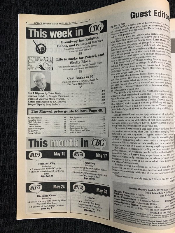 1996 COMICS BUYERS GUIDE Newspaper #1172 FN 6.0 Broadway Comics / Silver Surfer