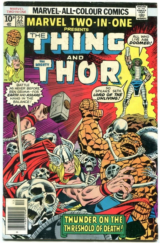 Marvel Two-In-One #22 1976- Rare UK Pence variant- Thing- Thor VG