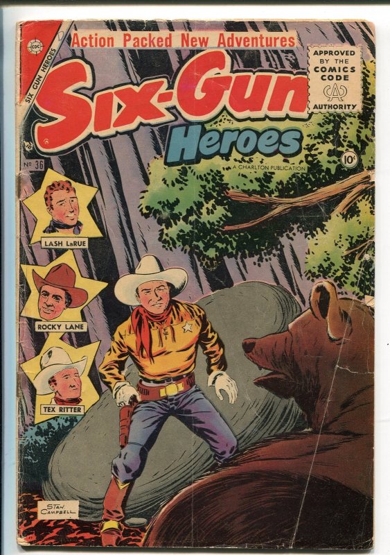 SIX-GUN HEROES #36-1955-CHARLTON-TEX RITTER-LASH LARUE-ROCKY LANE-vg