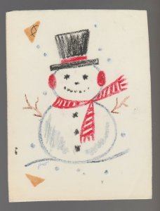 MERRY CHRISTMAS Cute Snowman with Top Hat & Scarf 4x5.5 Greeting Card Art 30016