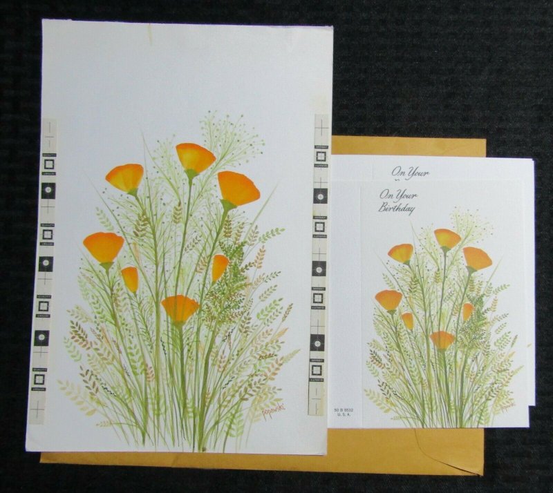 ON YOUR BIRTHDAY Orange Flowers 7.5x11 Greeting Card Art #B8532 w/ 4 Cards