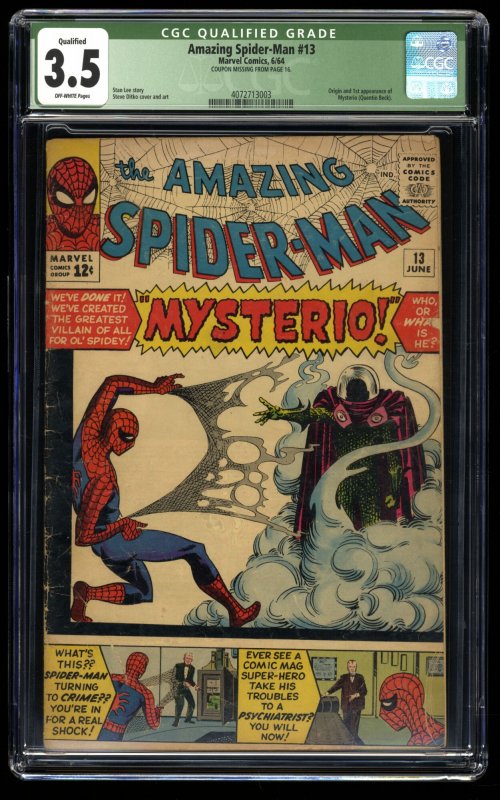 Amazing Spider-Man #13 CGC VG- 3.5 Off White Qualified 1st Appearance Mysterio!