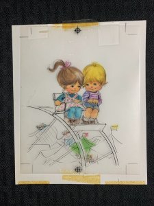 CUTE BOY & GIRL on Ferris Wheel (Black on Overlay) 5x6 Greeting Card Art #nn