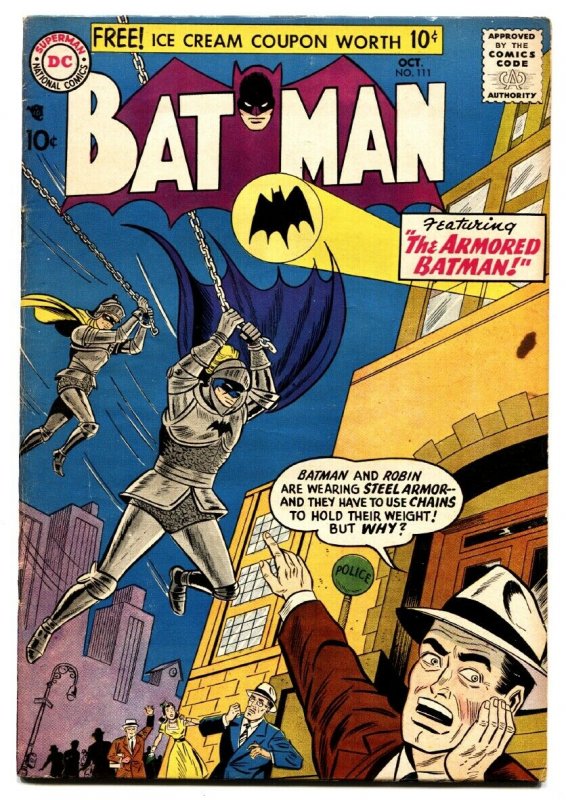 BATMAN #111-comic book DC SILVER-AGE-ARMORED BATMAN-1957-vf-