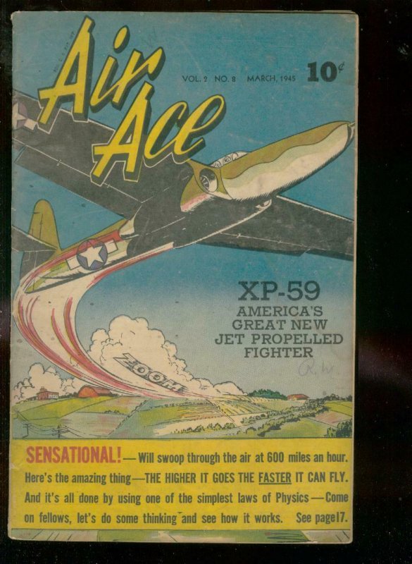 AIR ACE V.2 #8 1945-STREET & SMITH-AMELIA EARHART-WW II VG