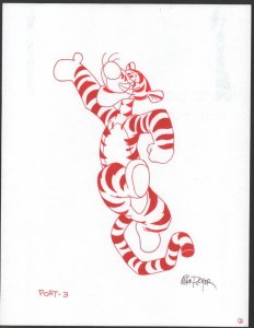 Winnie-the-Pooh Disney Red Ink Drawing Concept Art Tigger Jumping by Mike Royer