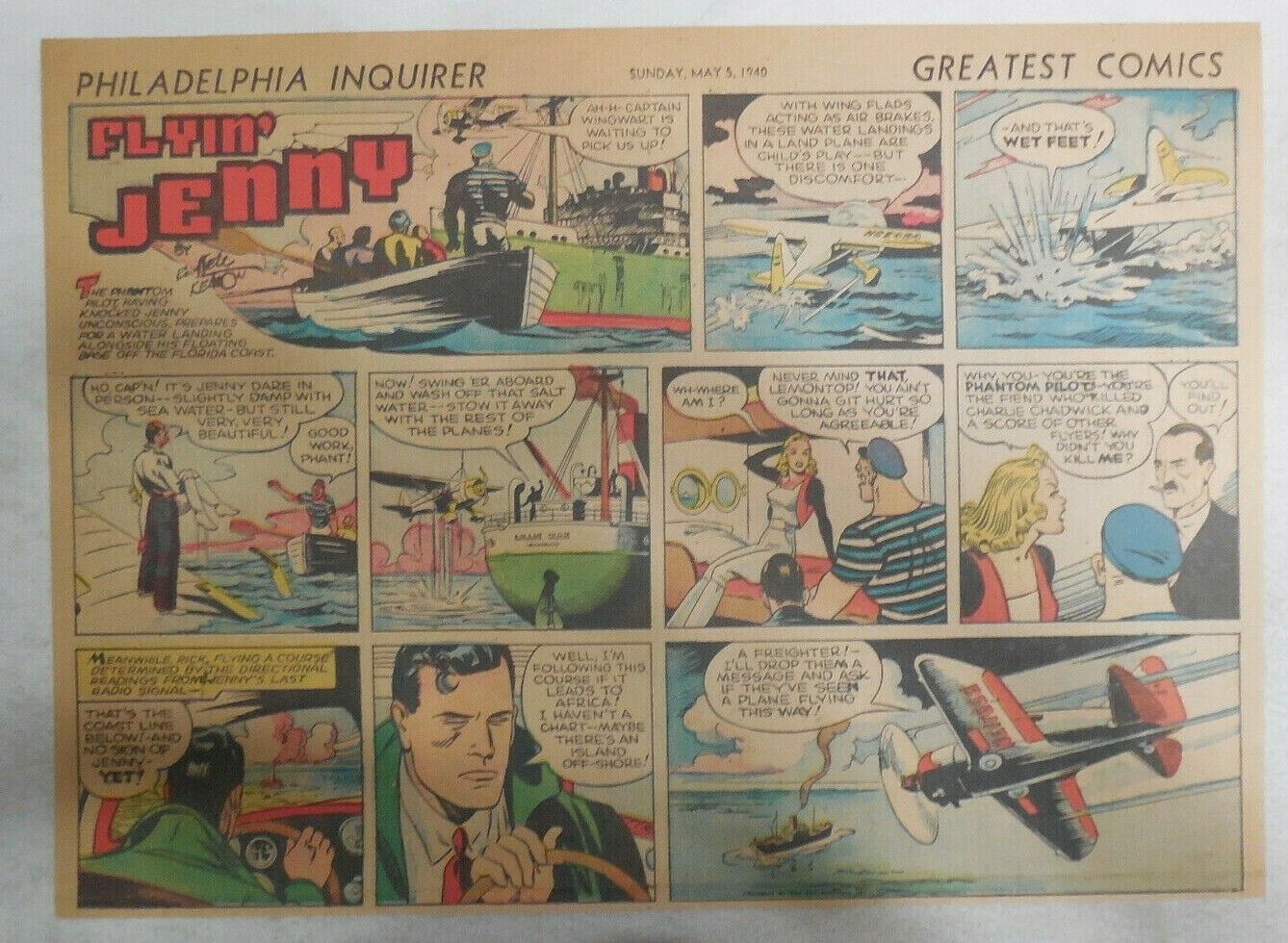 Details about   Flying Jenny Sunday Page by Russell Keaton from 1/28/1940 Size 11 x 15 inches 