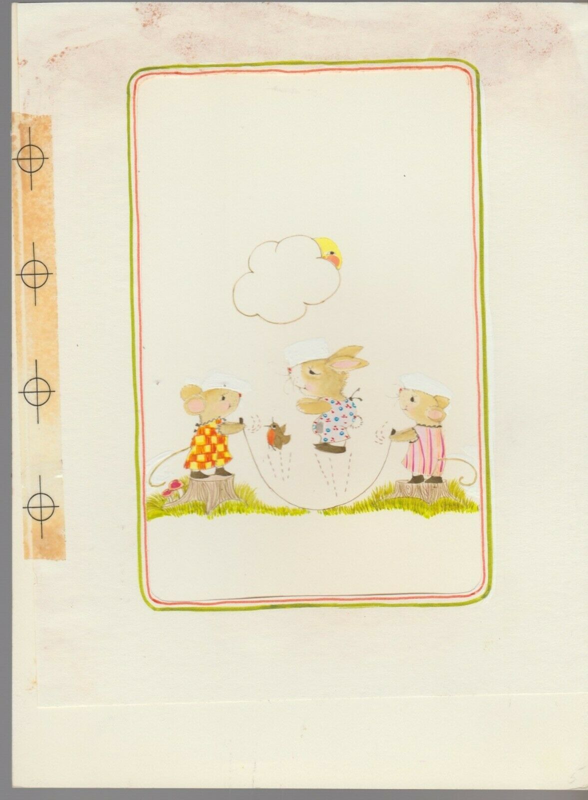 HAPPY BIRTHDAY Rabbit Mice Jumping Rope 7x9 25 Greeting Card Art 