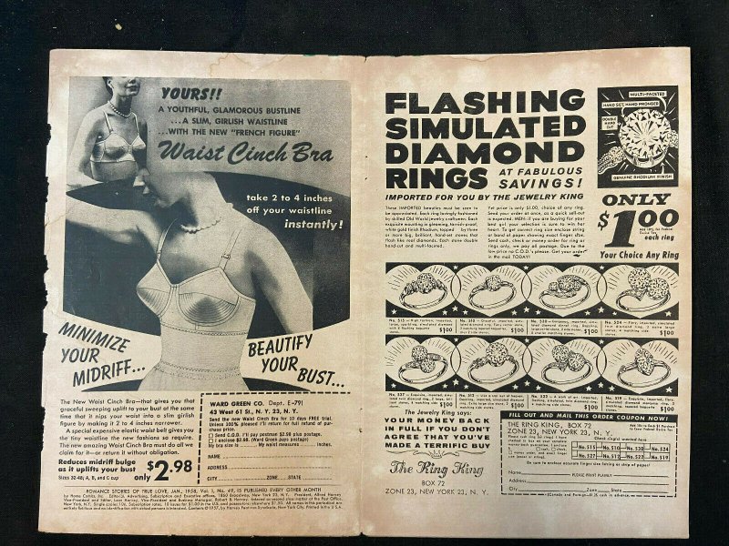 ROMANCE STORIES OF TRUE LOVE #49 COVER ONLY 1958