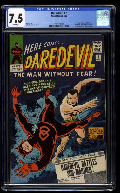 Daredevil #7 CGC VF- 7.5 White Pages New Costume!