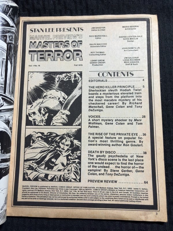1978 MASTERS OF TERROR Marvel Preview #16 VG+ 4.5 Gene Colan & Tony DeZuniga