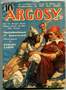 Argosy Pulp April 27 1940- Mongol Hordes cover- Golden Sword of Samarkand 